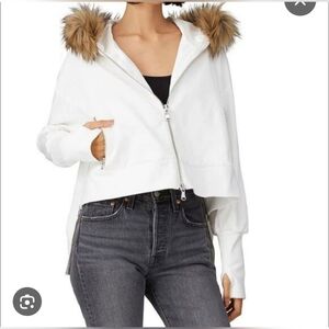 KF/KAUFMANFRANCO COLLECTIVE CROPPED FAUX FUR COLLAR JACKET, WHITE, X-Large $190